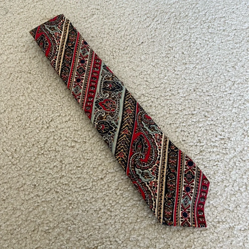 Vintage Liberty Of London Men's Mens 100% Silk Tie Paisley Floral Striped Red